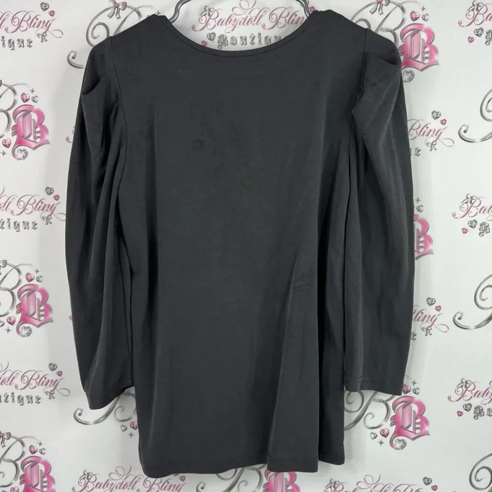 Black bull long sleeve puff shoulder top Women's Charcoal Blouse